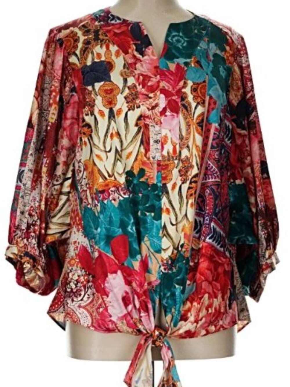 Chico's Blouse Front-Tie Tapestry size 2 US L 12